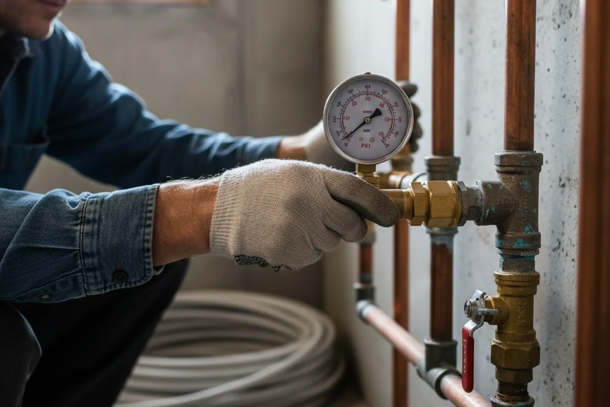 Pressure testing a repaired line during Water Line Repair in Olivehurst